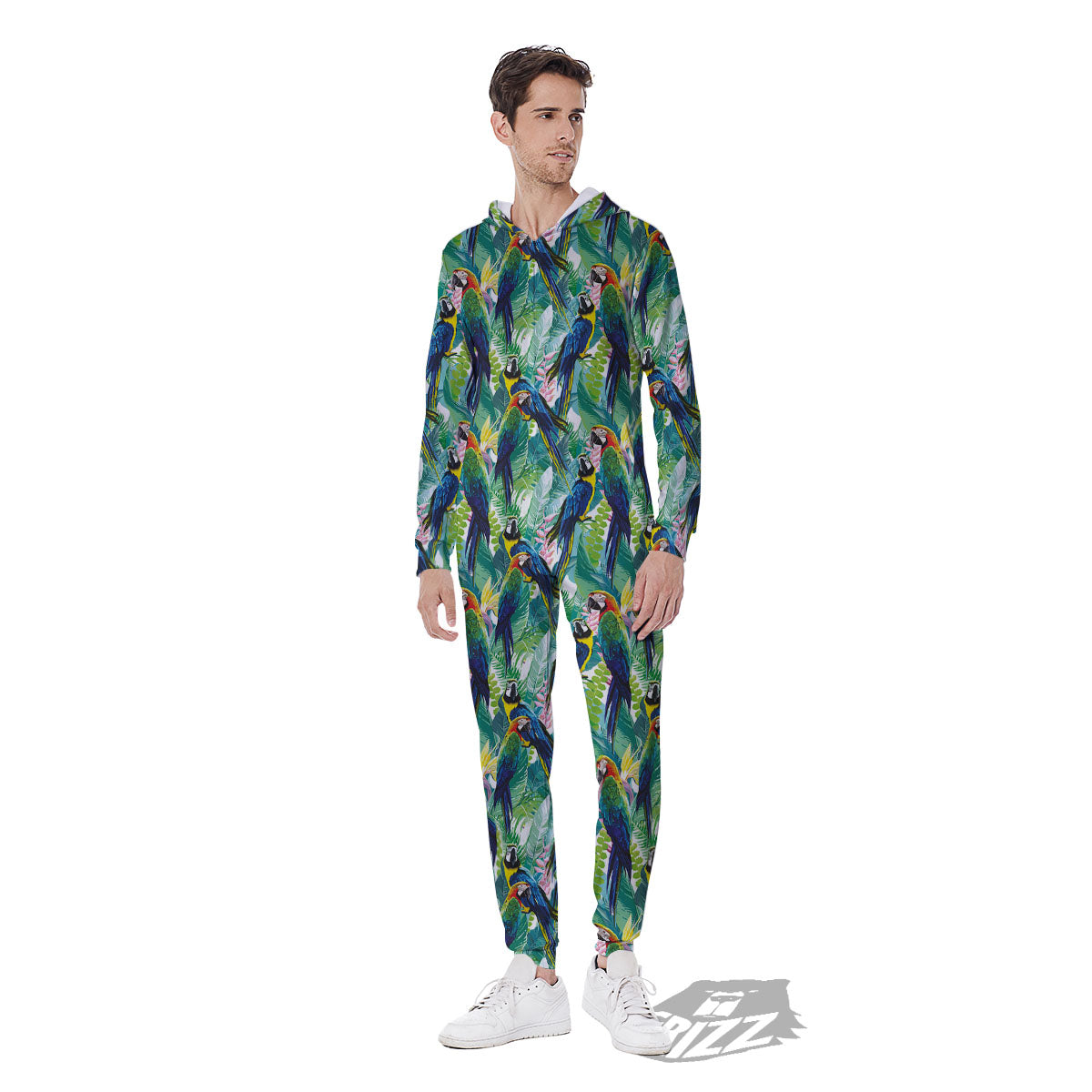 Flower And Parrot Print Pattern Men's Jumpsuit-grizzshop