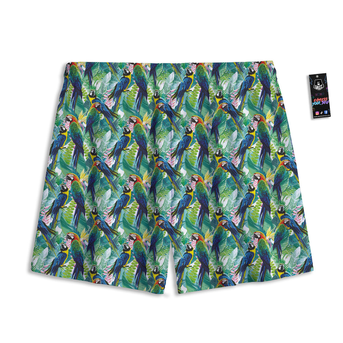 Flower And Parrot Print Pattern Mesh Shorts