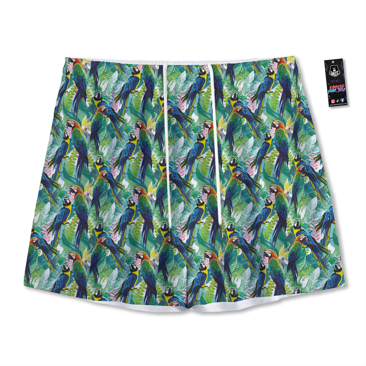 Flower And Parrot Print Pattern Mesh Shorts