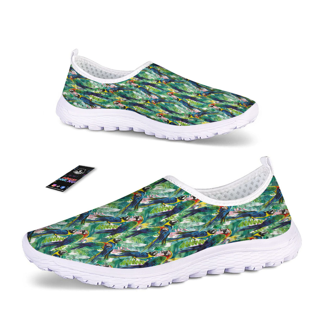 Flower And Parrot Print Pattern Nurse Shoes-grizzshop