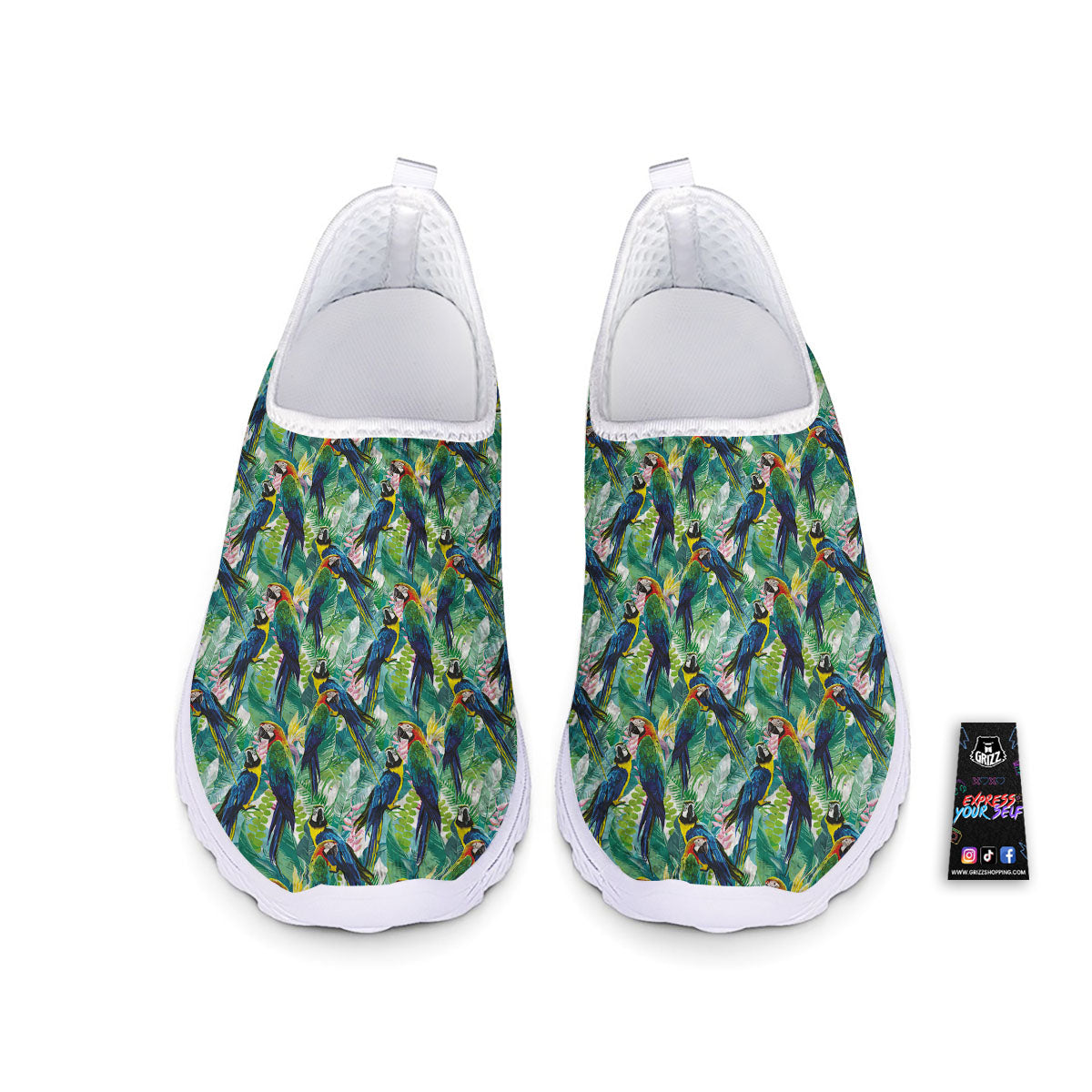 Flower And Parrot Print Pattern Nurse Shoes-grizzshop