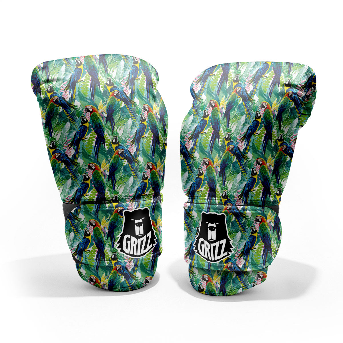 Flower And Parrot Print Pattern Pro Boxing Glove