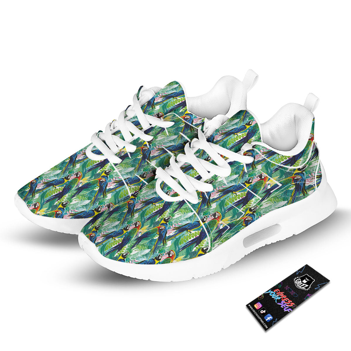 Flower And Parrot Print Pattern Tennis Shoes-grizzshop