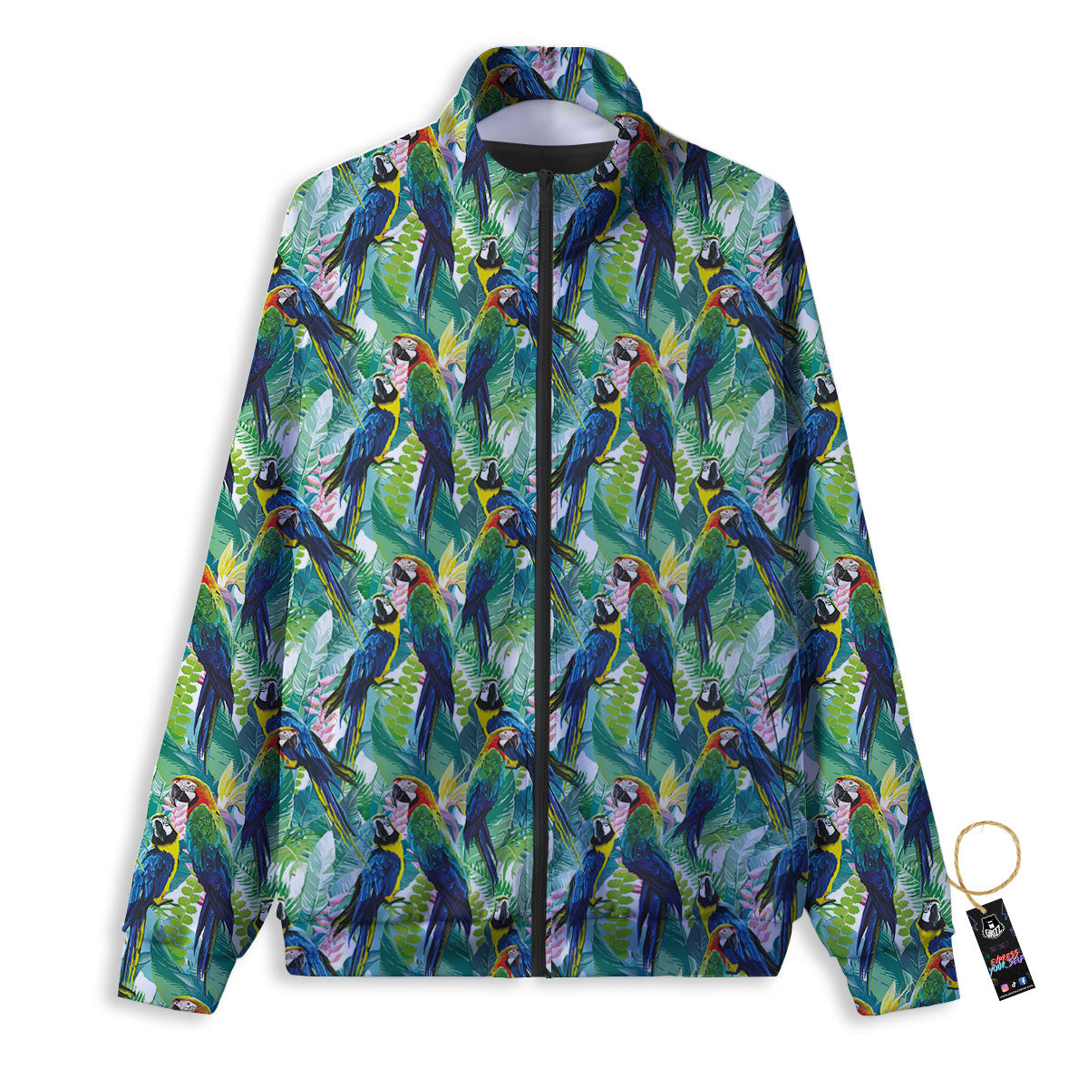 Flower And Parrot Print Pattern Track Jacket-grizzshop
