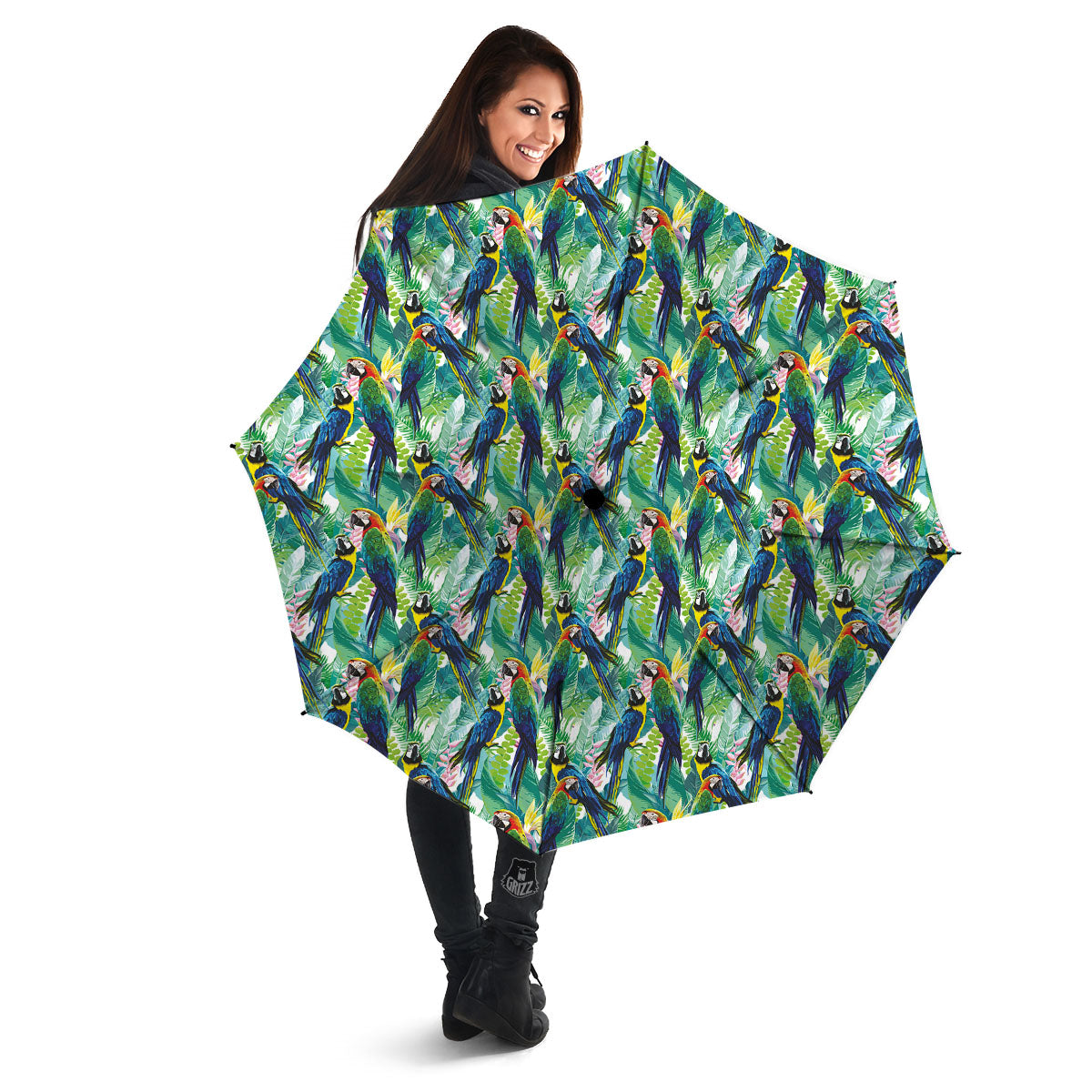 Flower And Parrot Print Pattern Umbrella-grizzshop