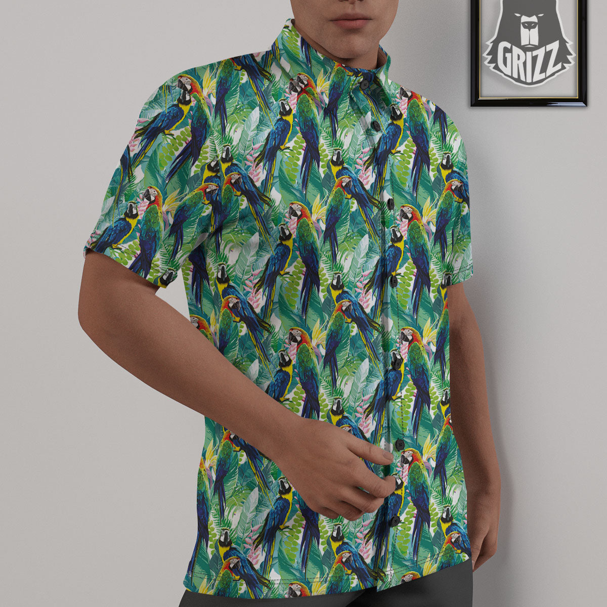 Flower And Parrot Print Pattern Untucked Shirts-grizzshop