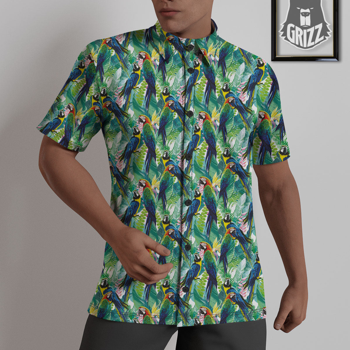 Flower And Parrot Print Pattern Untucked Shirts-grizzshop