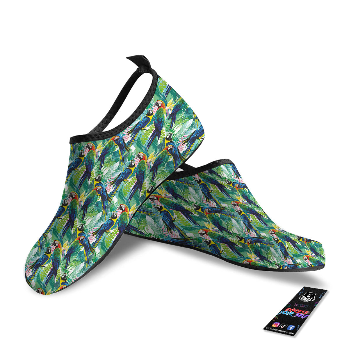 Flower And Parrot Print Pattern Water Shoes-grizzshop