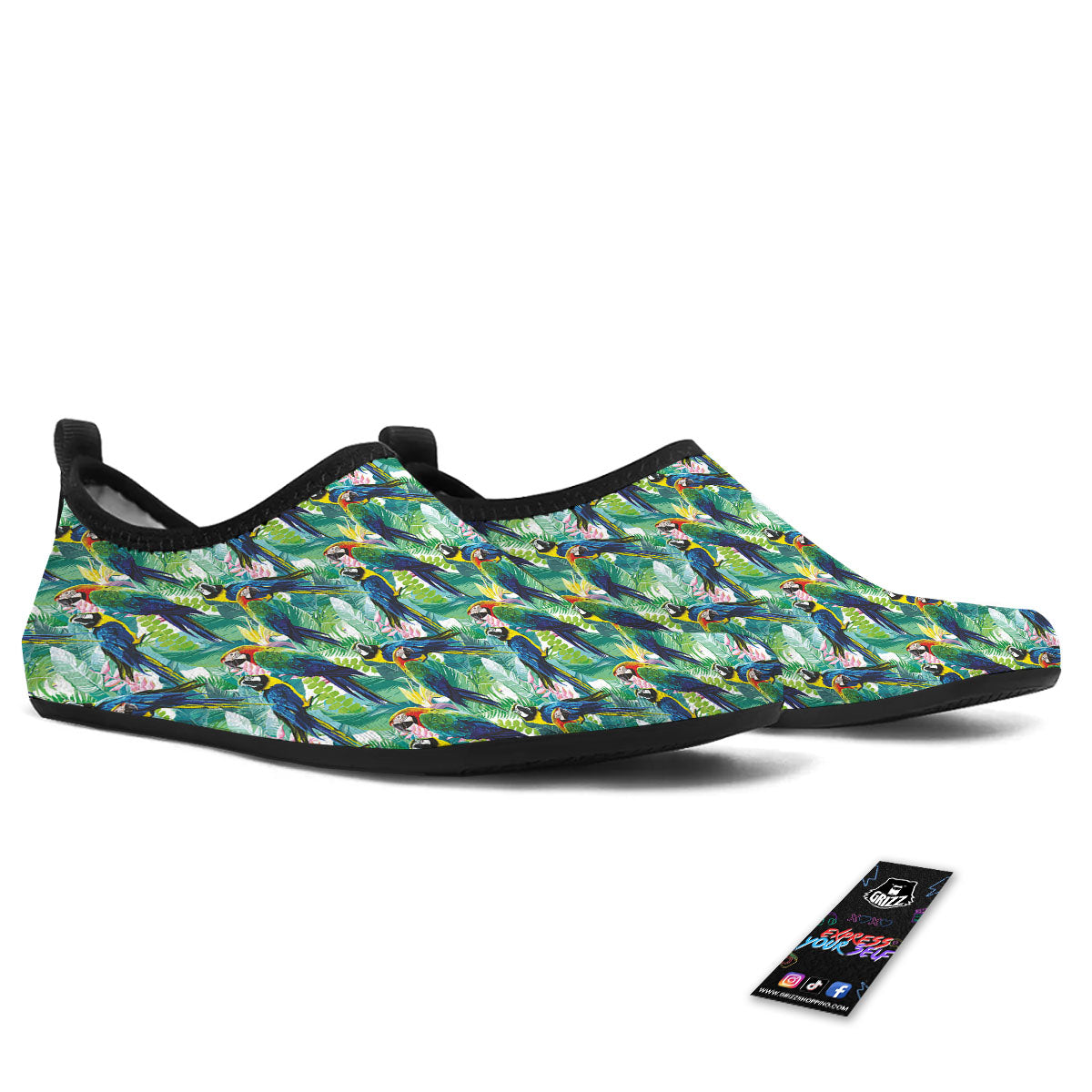 Flower And Parrot Print Pattern Water Shoes-grizzshop