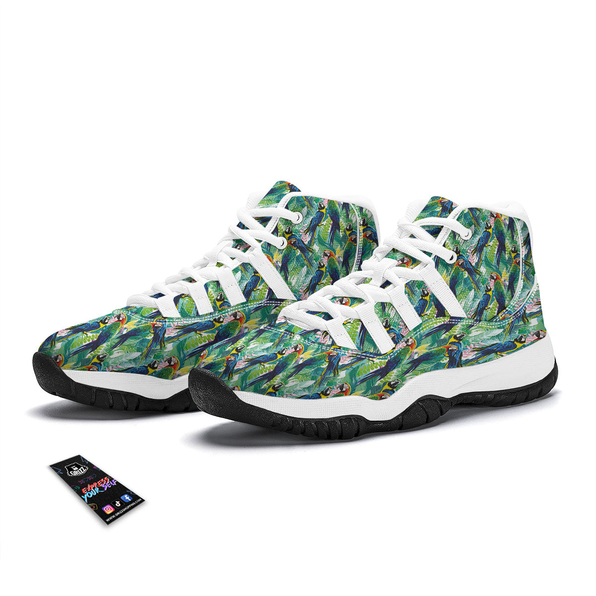 Flower And Parrot Print Pattern White Bball Shoes-grizzshop