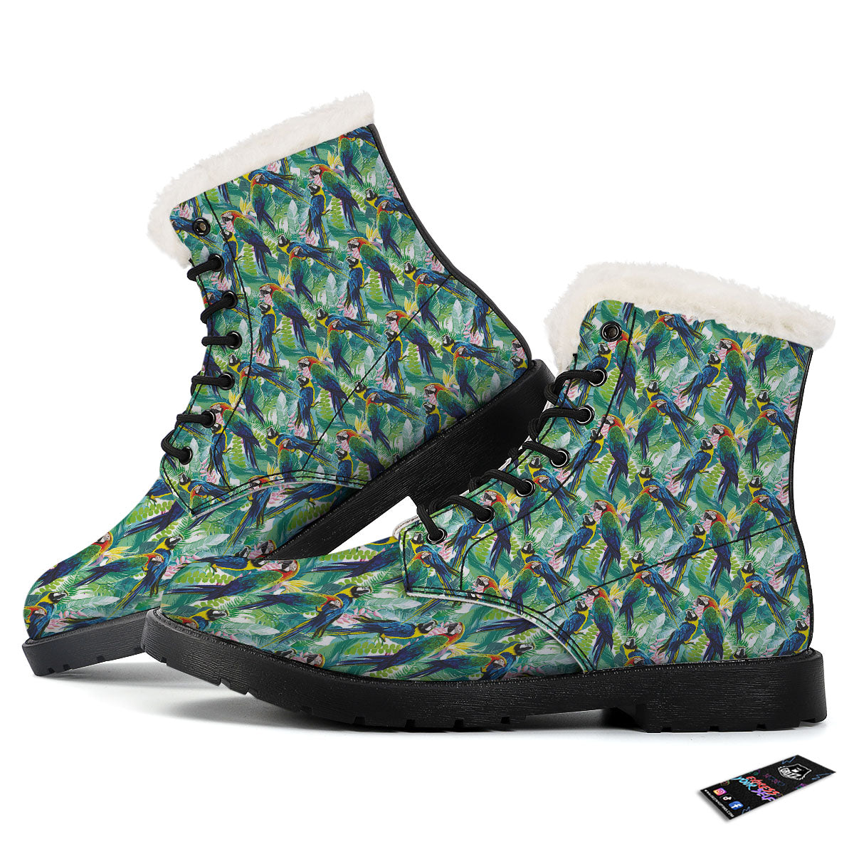 Flower And Parrot Print Pattern Winter Boots-grizzshop