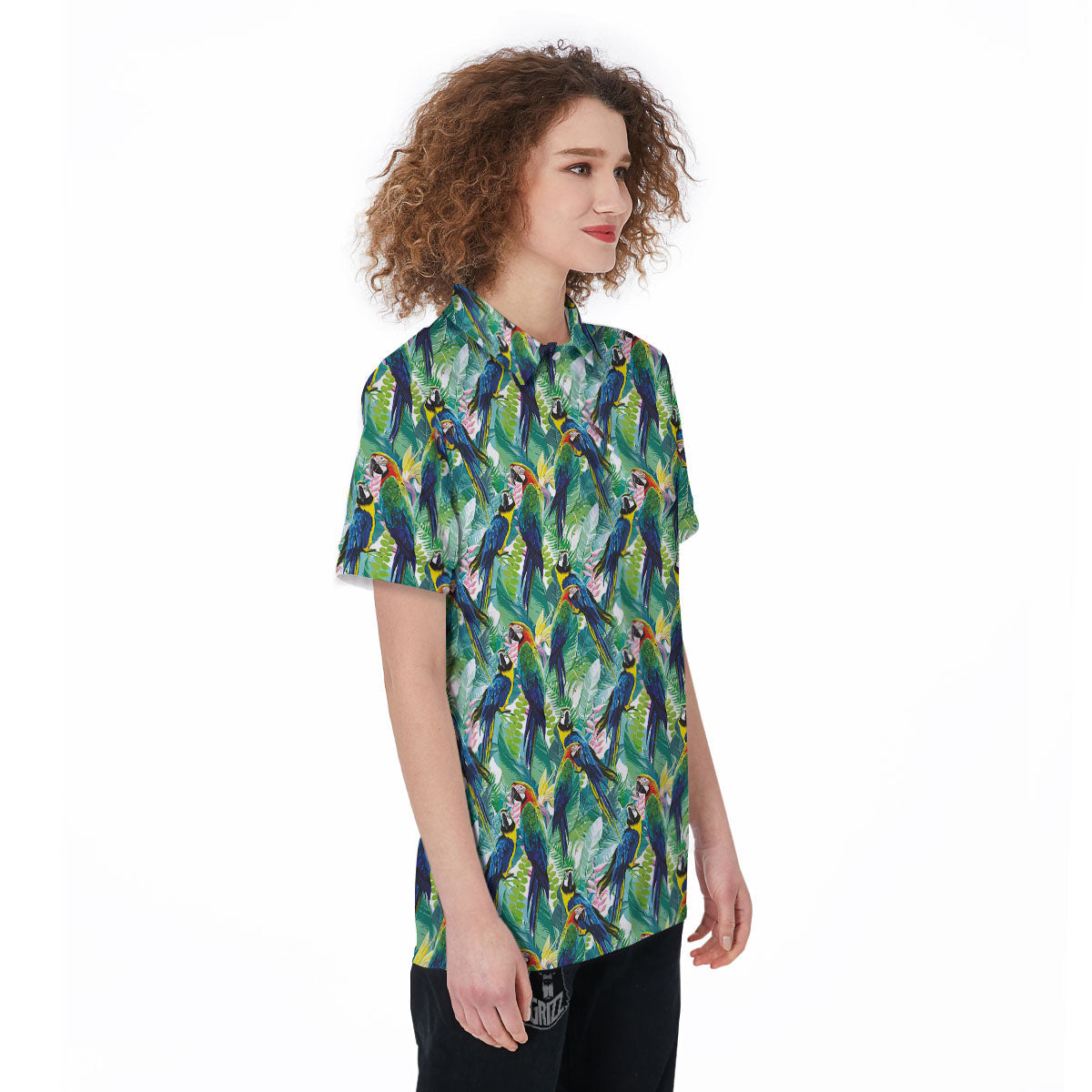 Flower And Parrot Print Pattern Women's Golf Shirts-grizzshop