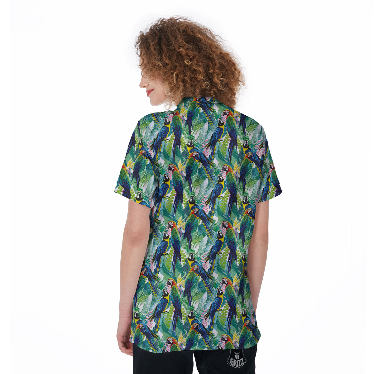 Flower And Parrot Print Pattern Women's Golf Shirts-grizzshop