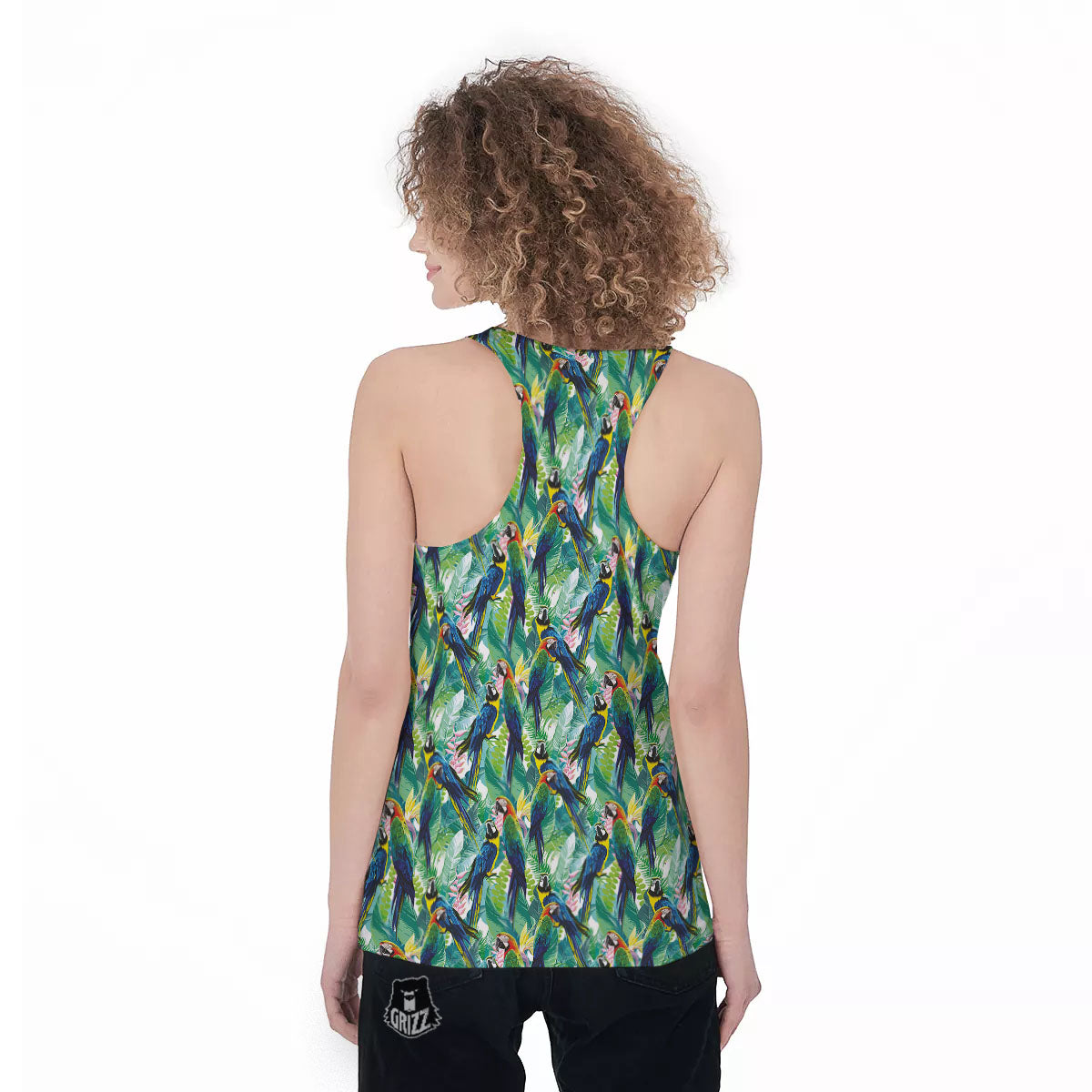Flower And Parrot Print Pattern Women's Racerback Tank Top-grizzshop
