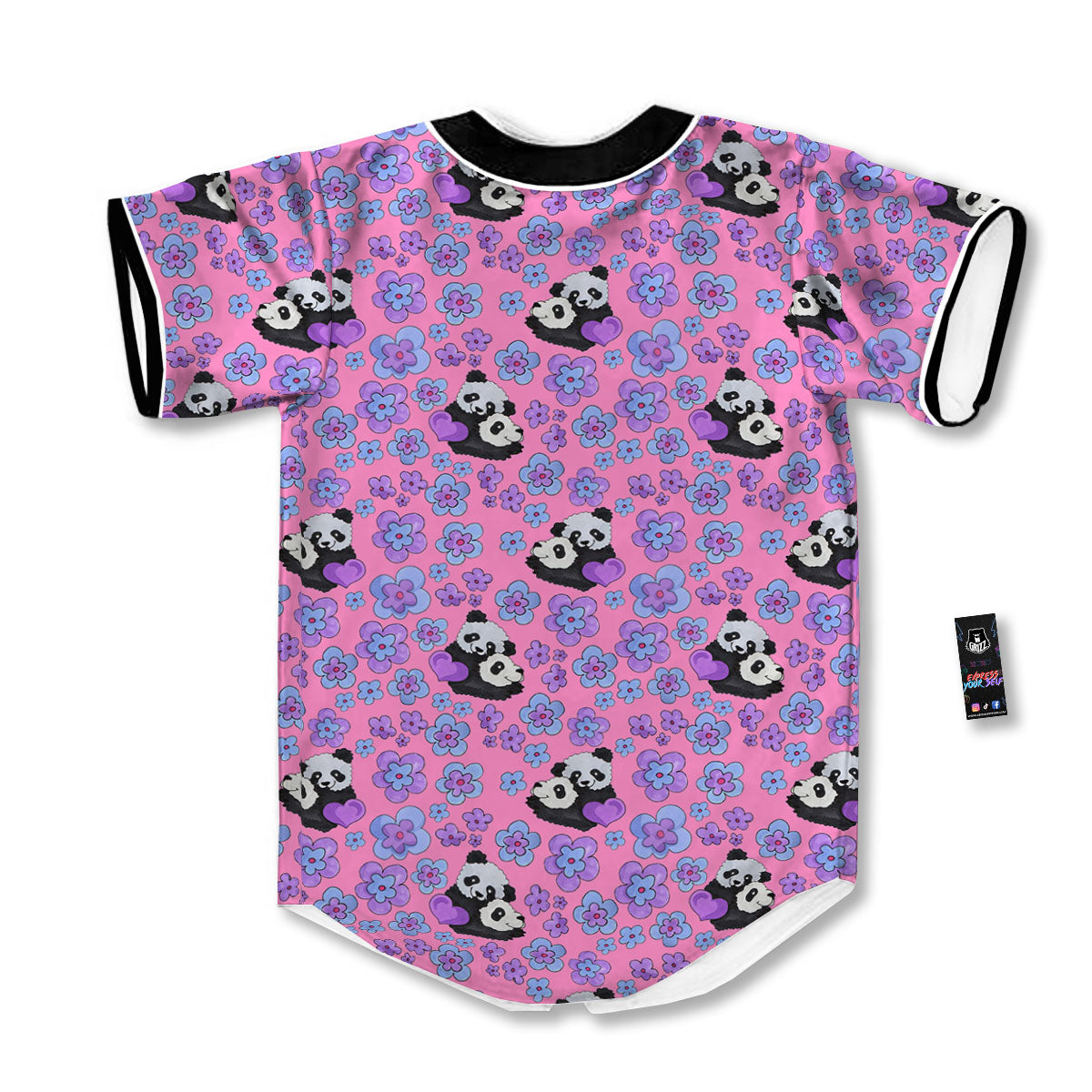 Flower And Purple Panda Print Pattern Baseball Jersey-grizzshop