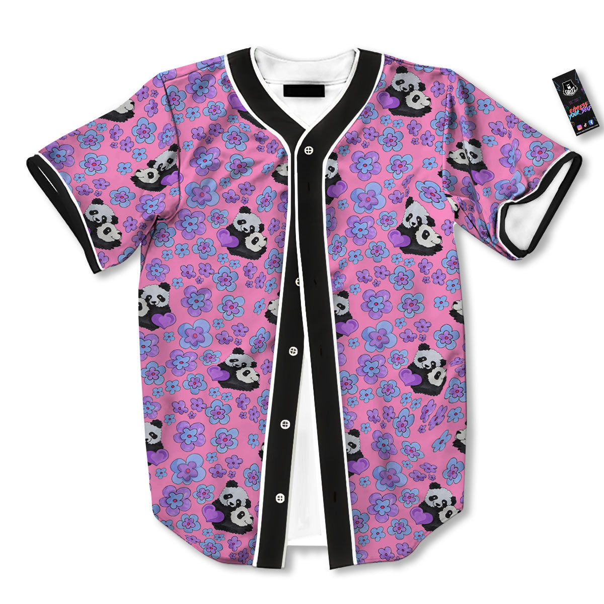 Flower And Purple Panda Print Pattern Baseball Jersey-grizzshop