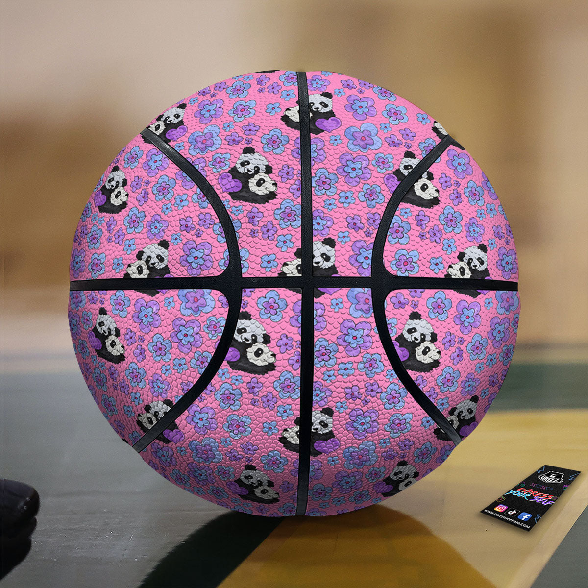 Flower And Purple Panda Print Pattern Basketball-grizzshop
