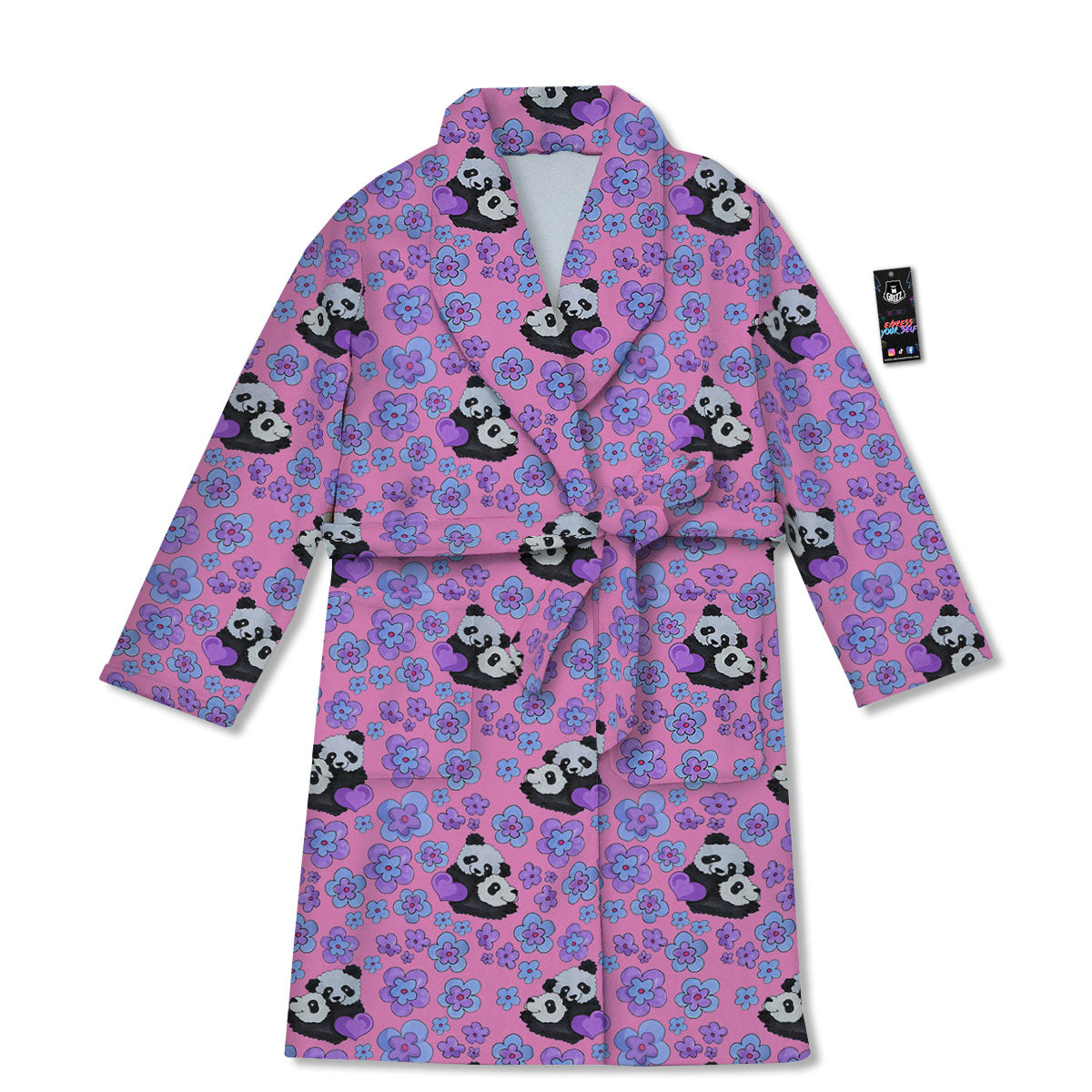 Flower And Purple Panda Print Pattern Bathrobe-grizzshop