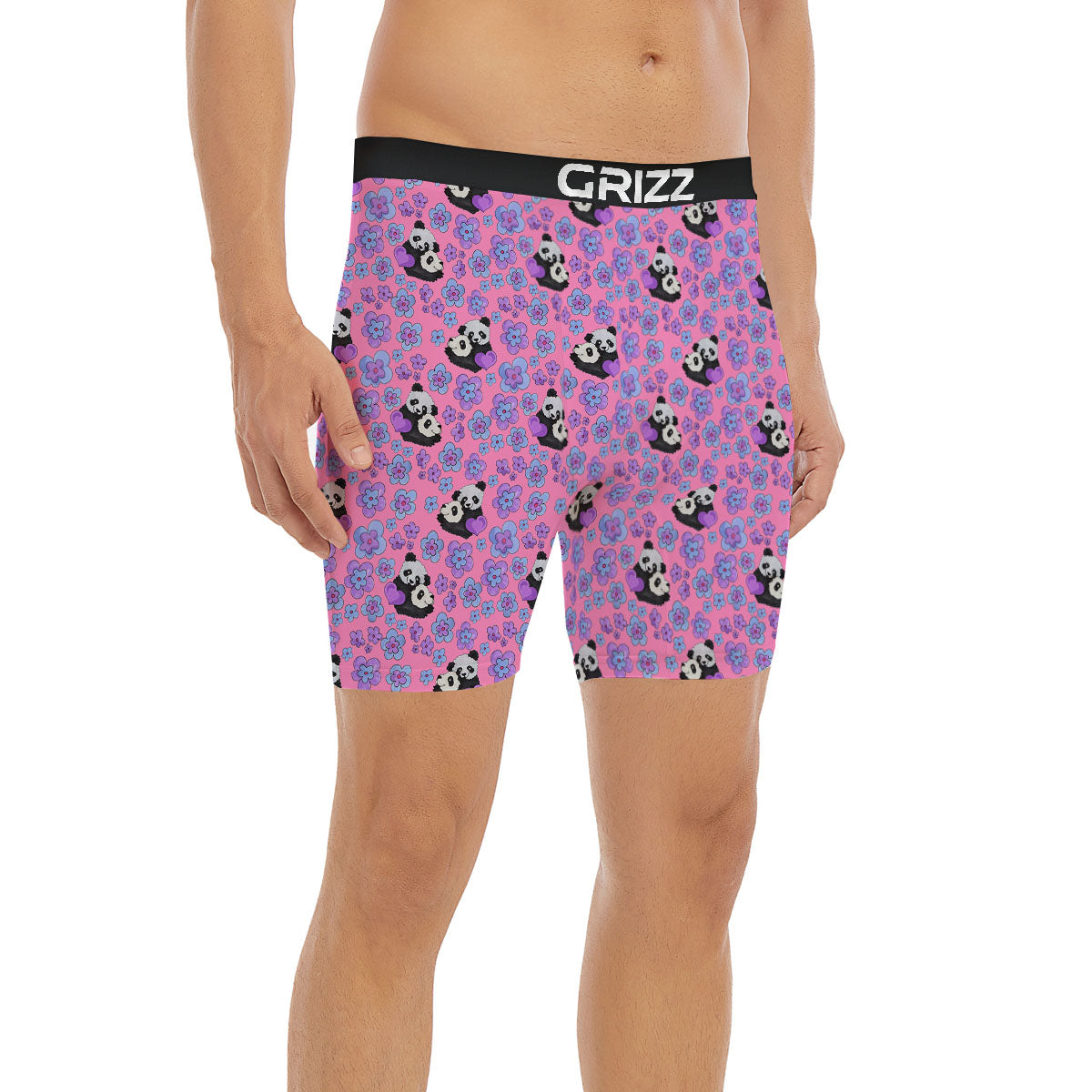 Flower And Purple Panda Print Pattern Boxer Briefs-grizzshop
