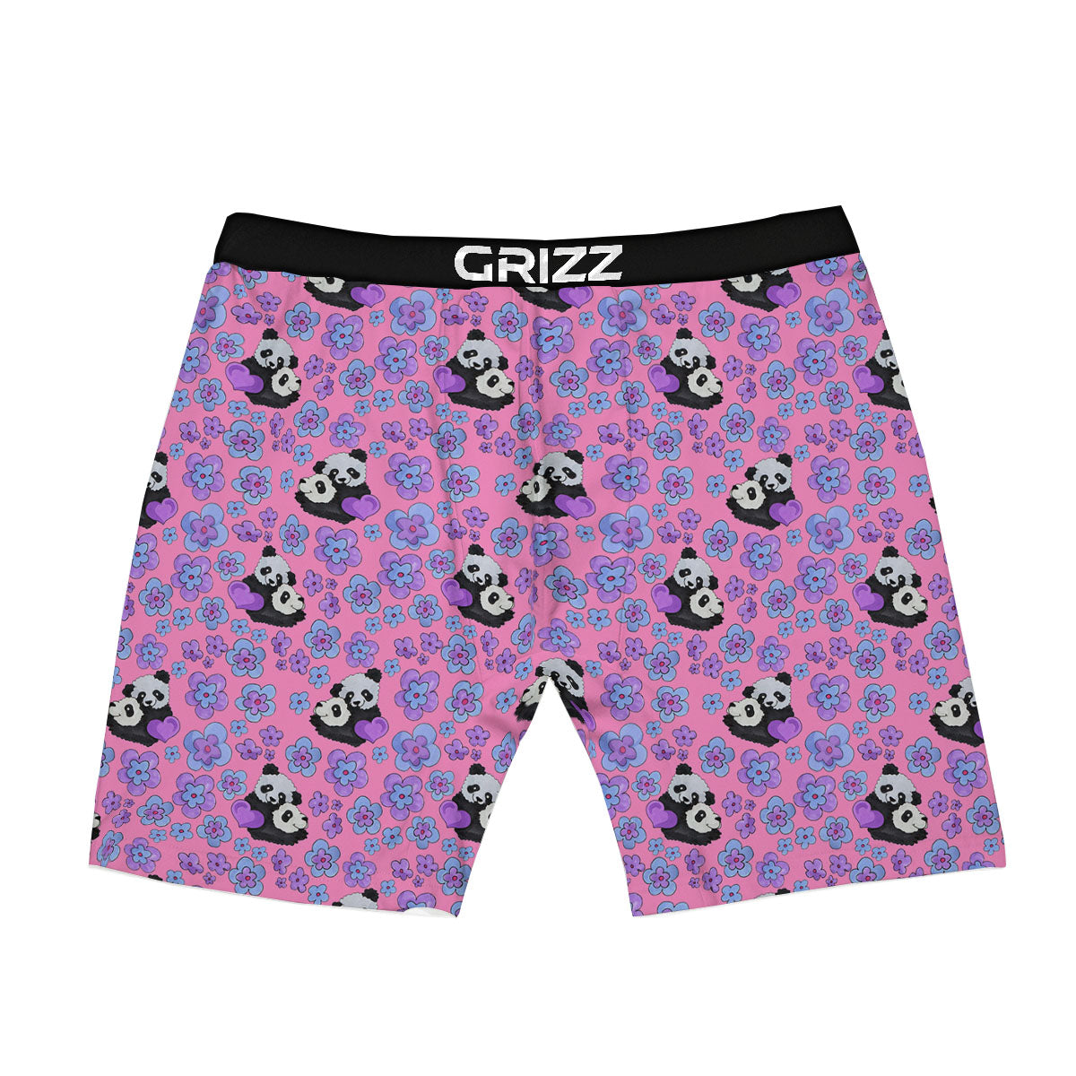 Flower And Purple Panda Print Pattern Boxer Briefs-grizzshop