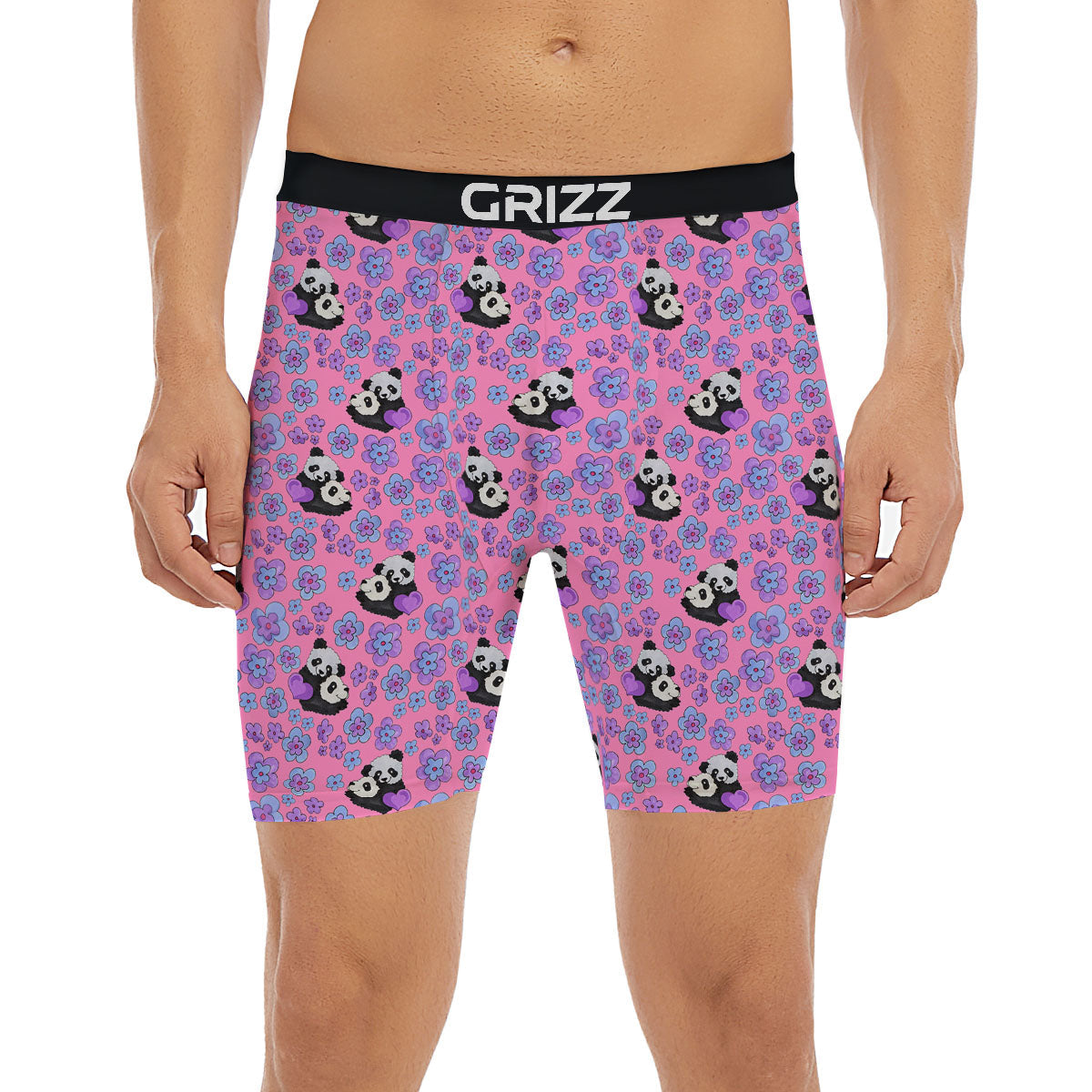 Flower And Purple Panda Print Pattern Boxer Briefs-grizzshop