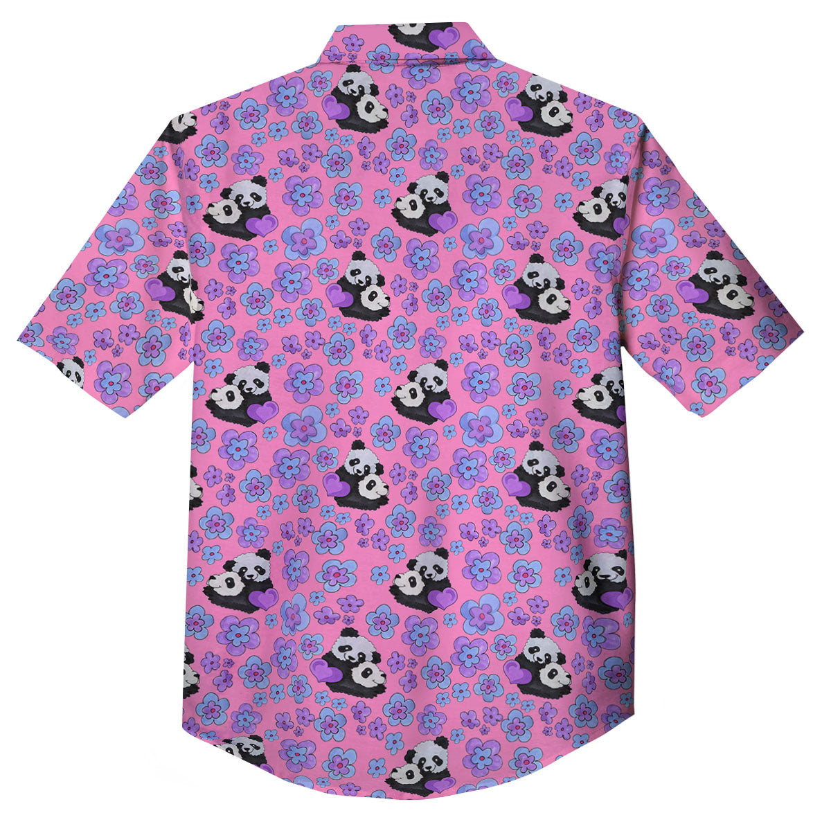 Flower And Purple Panda Print Pattern Button Up Shirt-grizzshop