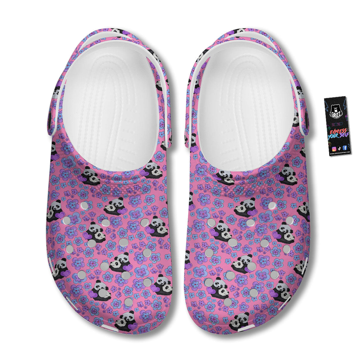 Flower And Purple Panda Print Pattern Clog-grizzshop