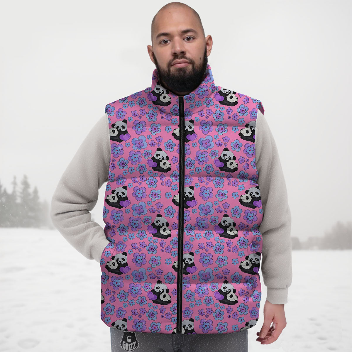 Flower And Purple Panda Print Pattern Down Vest