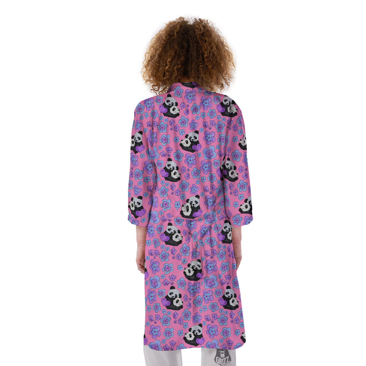 Flower And Purple Panda Print Pattern Kimono-grizzshop