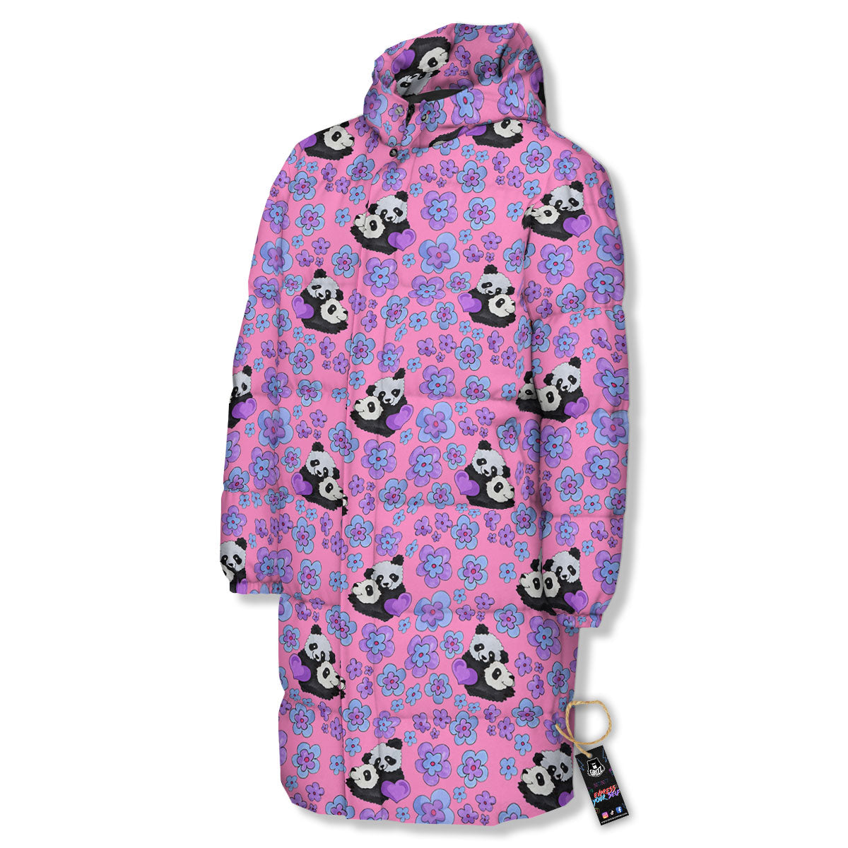 Flower And Purple Panda Print Pattern Long Down Jacket-grizzshop