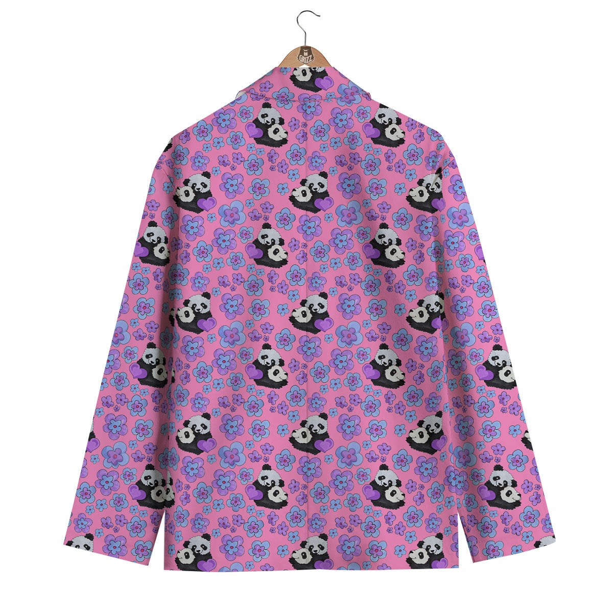 Flower And Purple Panda Print Pattern Men's Blazer-grizzshop