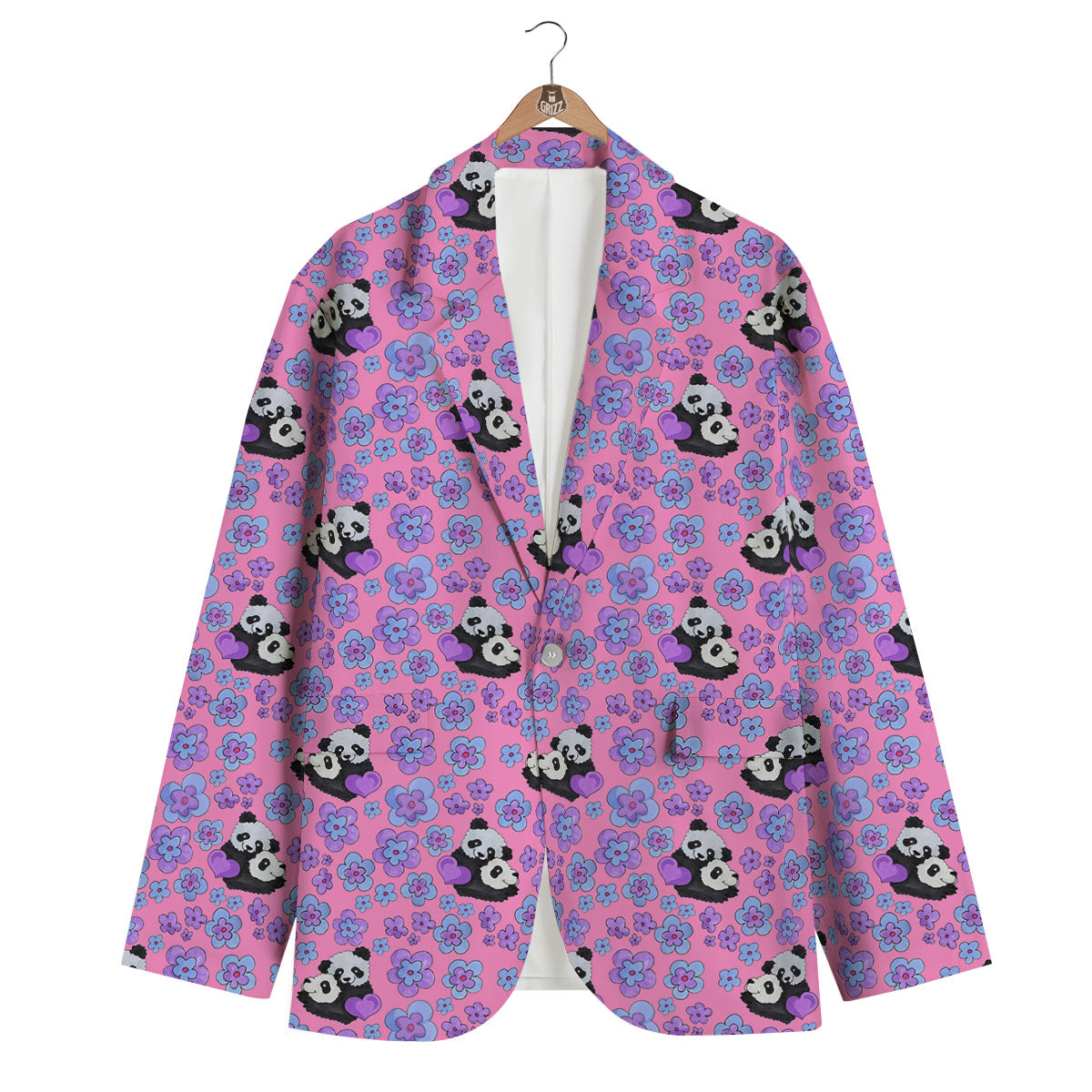 Flower And Purple Panda Print Pattern Men's Blazer-grizzshop