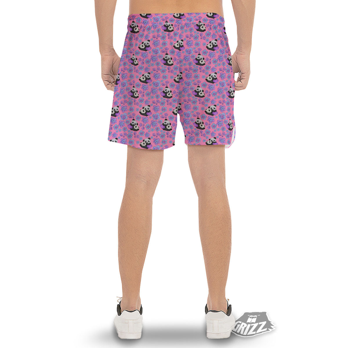 Flower And Purple Panda Print Pattern Men's Gym Shorts-grizzshop