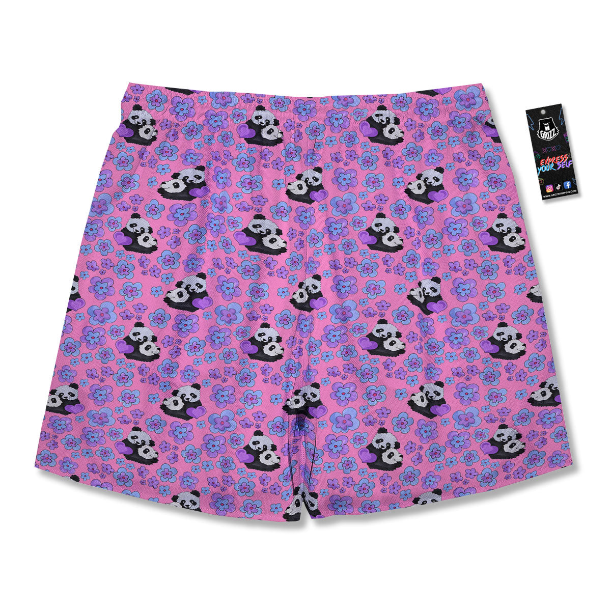 Flower And Purple Panda Print Pattern Men's Running Shorts-grizzshop