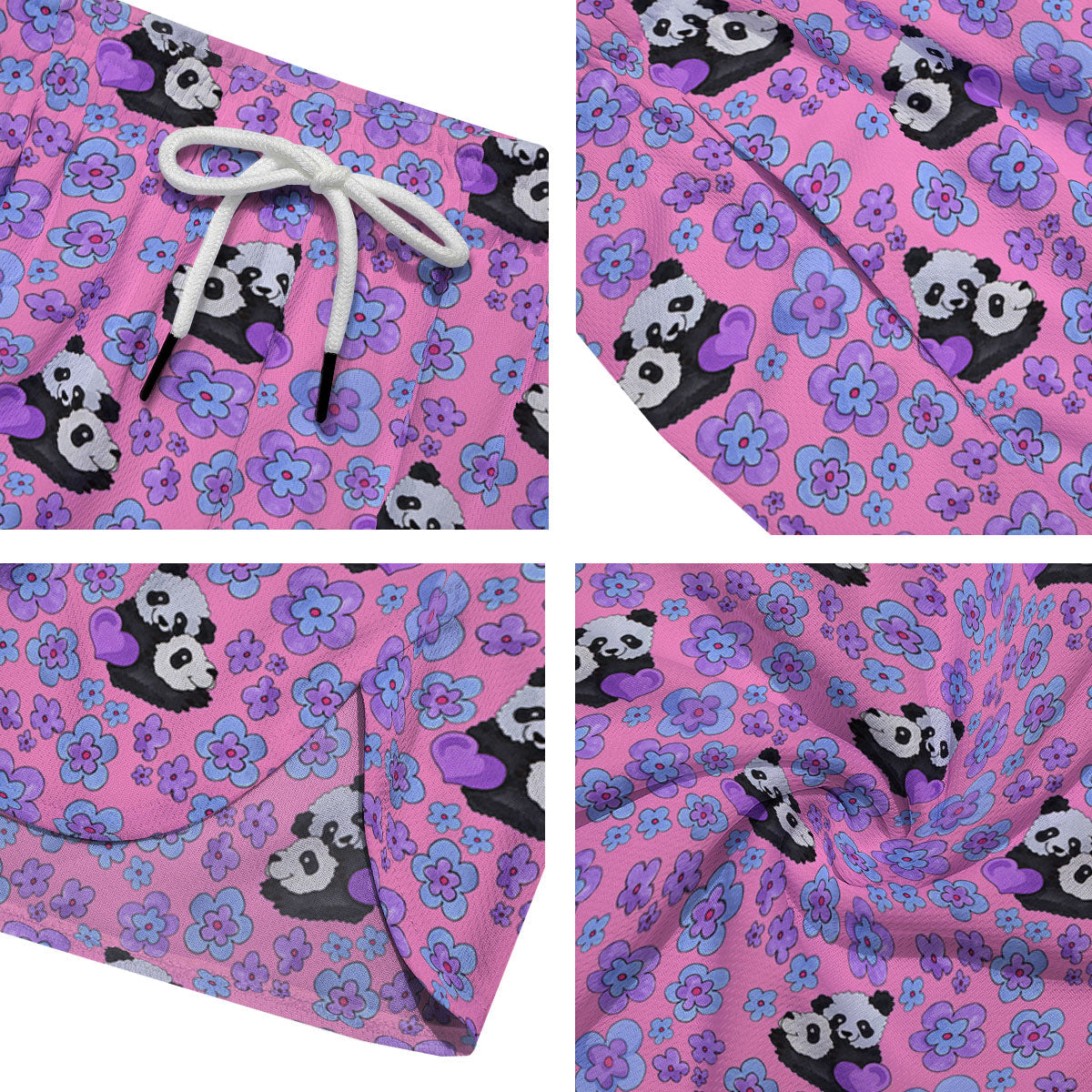 Flower And Purple Panda Print Pattern Men's Running Shorts-grizzshop