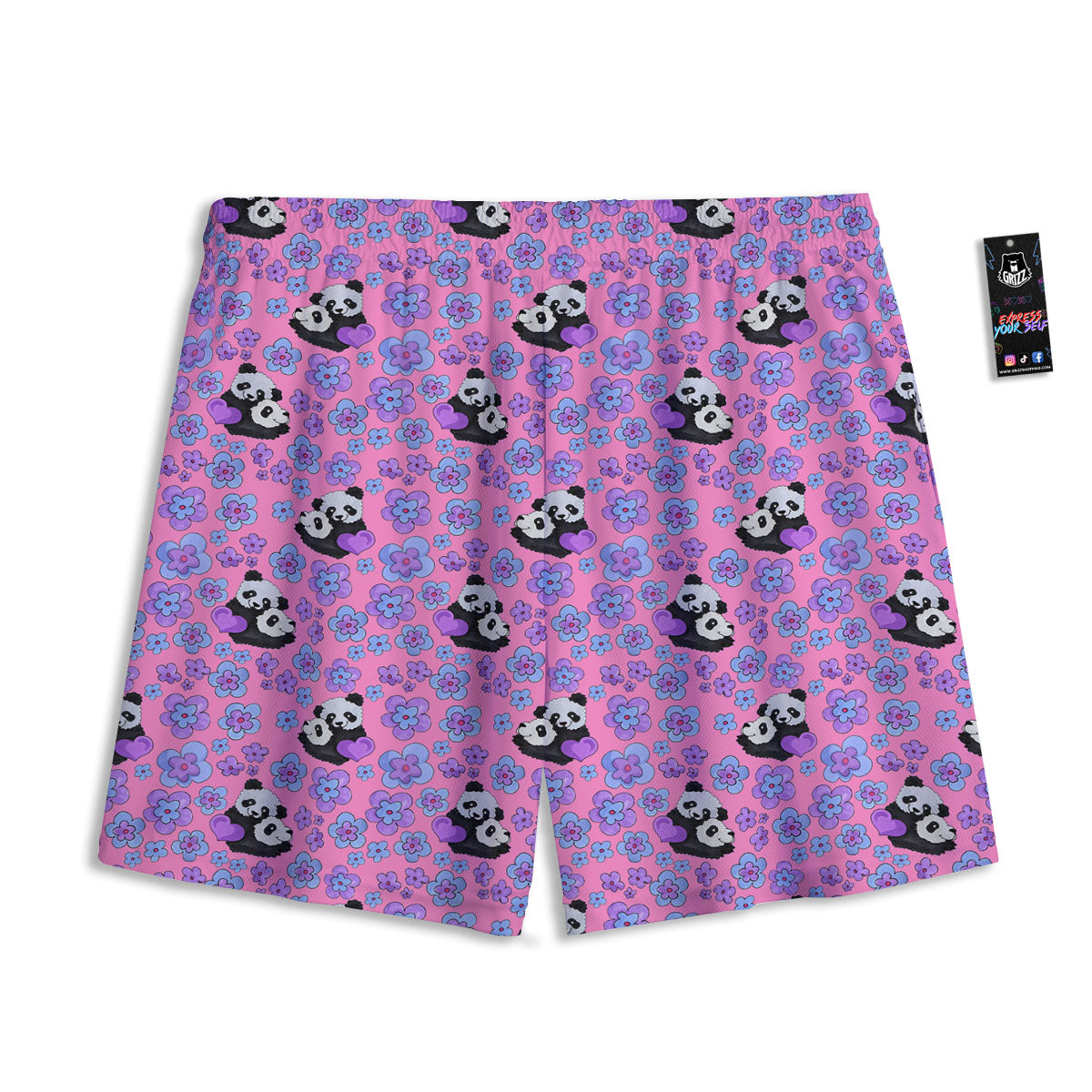 Flower And Purple Panda Print Pattern Mesh Shorts