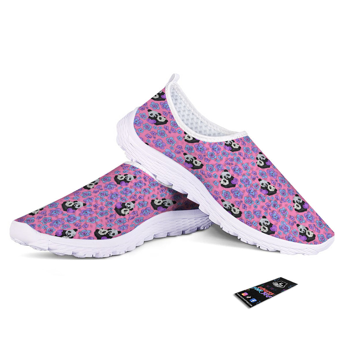 Flower And Purple Panda Print Pattern Nurse Shoes-grizzshop
