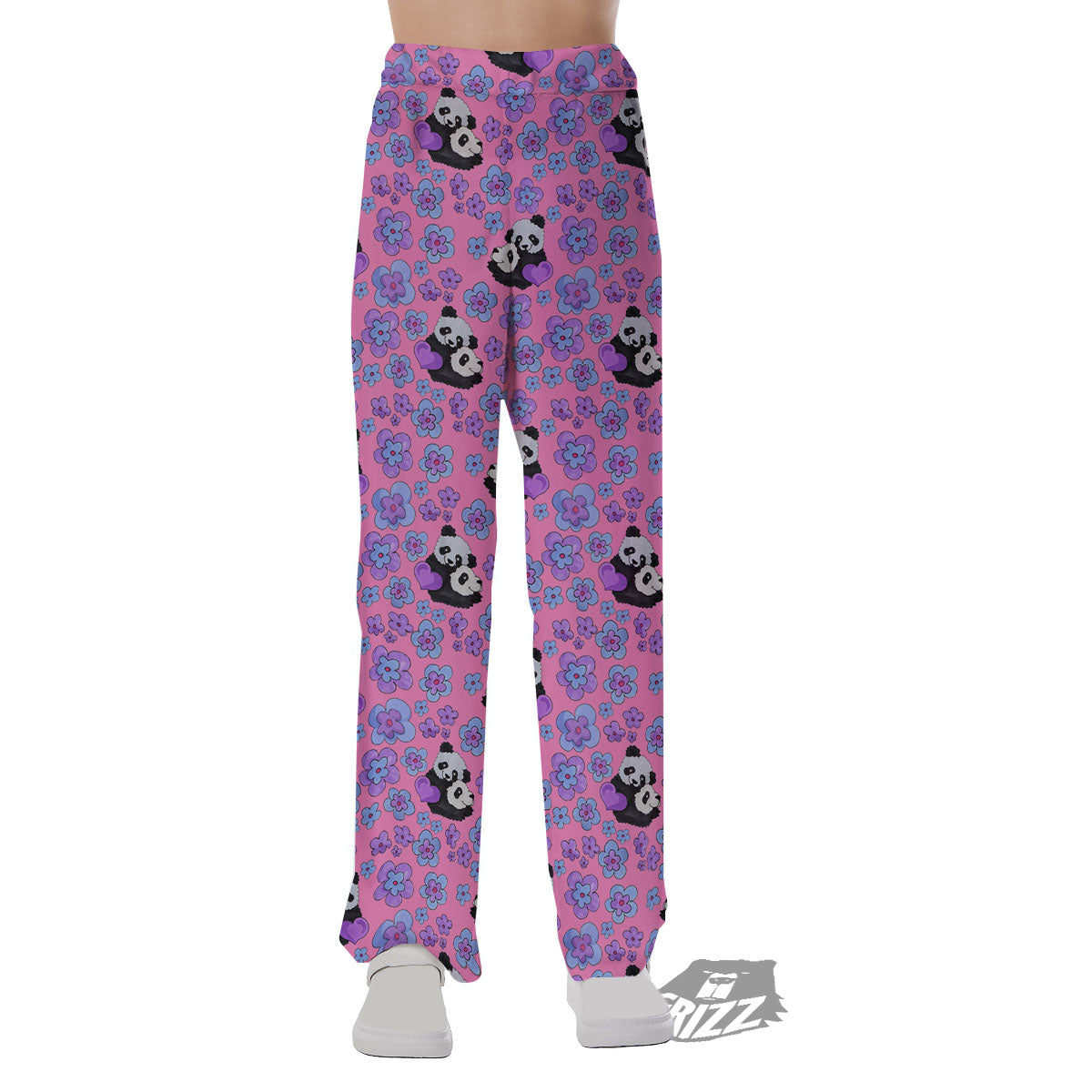 Flower And Purple Panda Print Pattern Pajama Pants-grizzshop