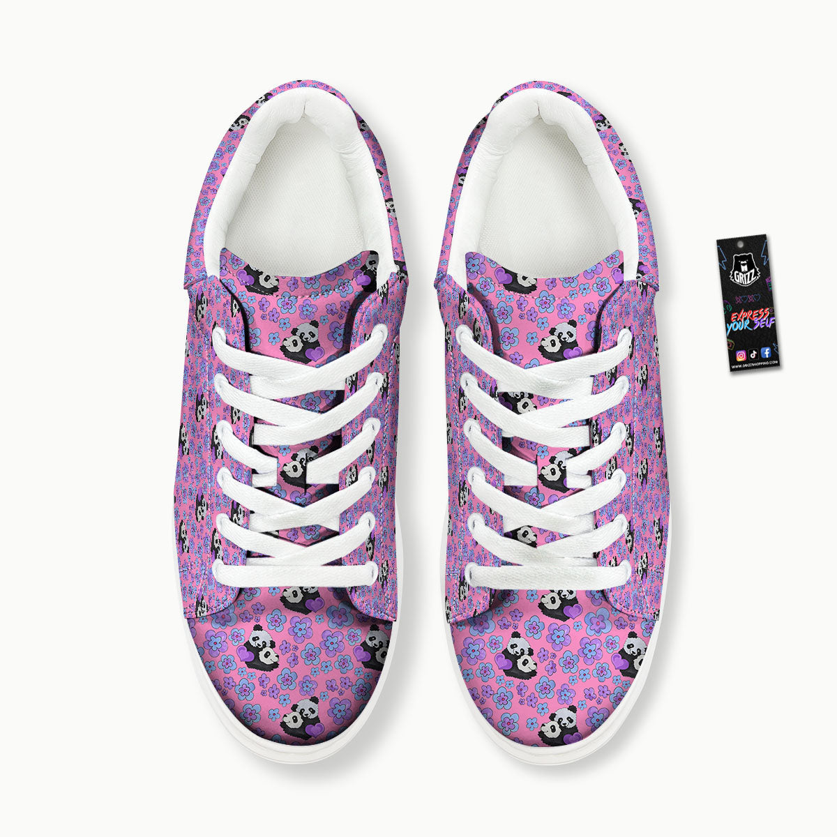 Flower And Purple Panda Print Pattern Platform Shoes-grizzshop