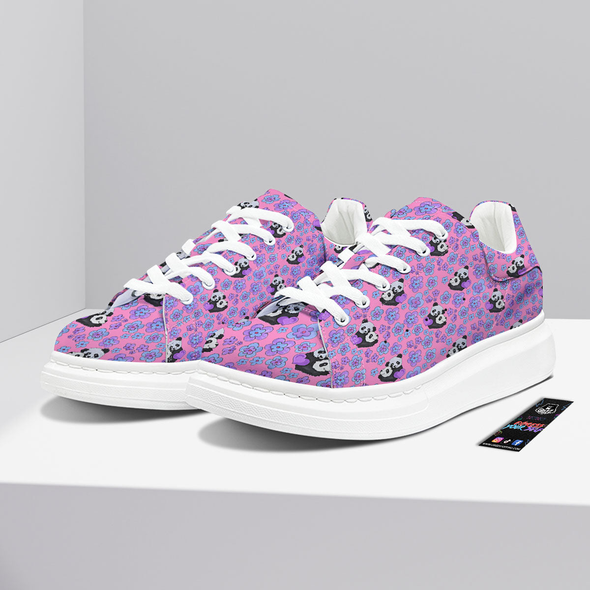Flower And Purple Panda Print Pattern Platform Shoes-grizzshop