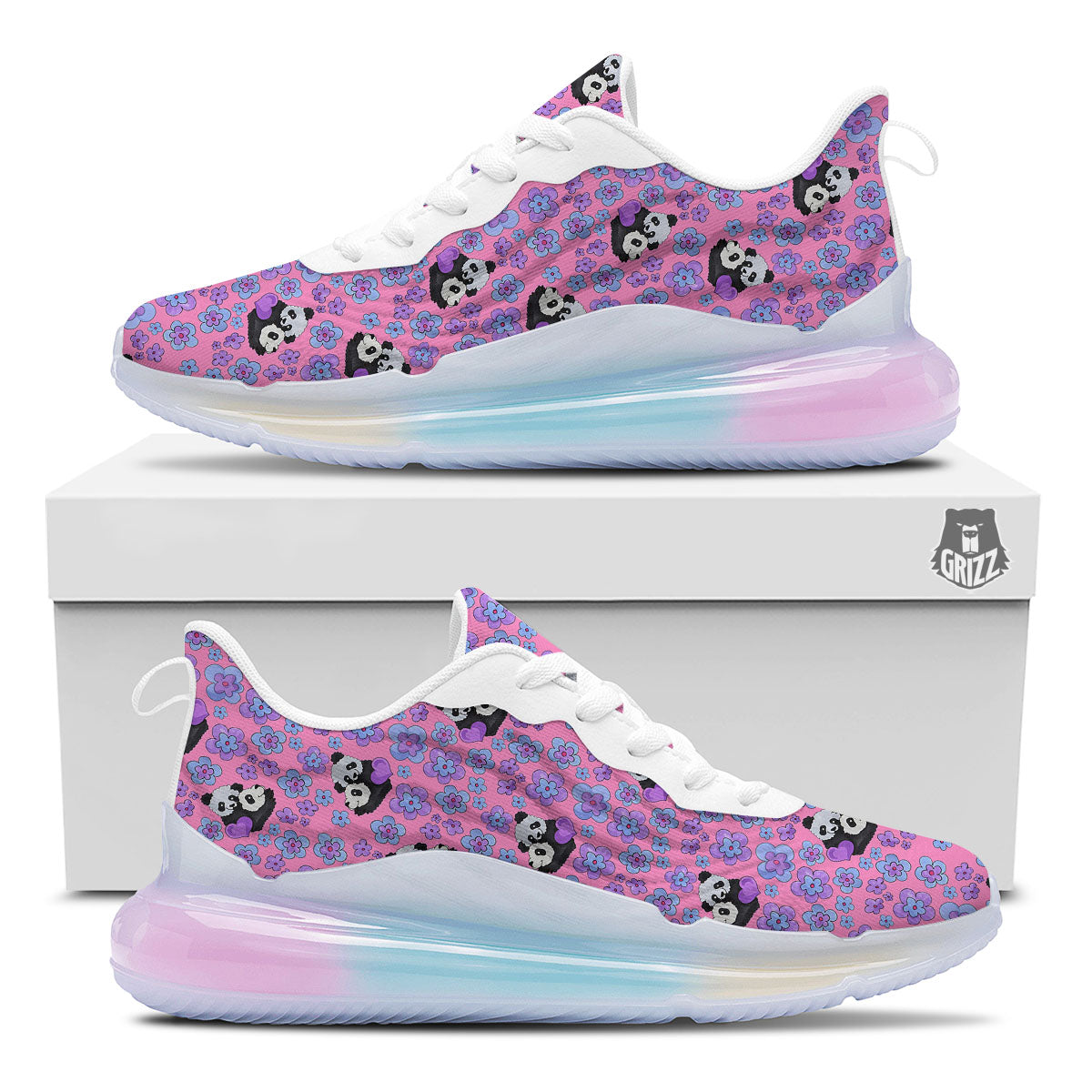 Flower And Purple Panda Print Pattern Running Sneakers-grizzshop