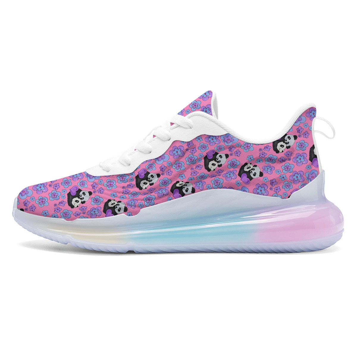 Flower And Purple Panda Print Pattern Running Sneakers-grizzshop