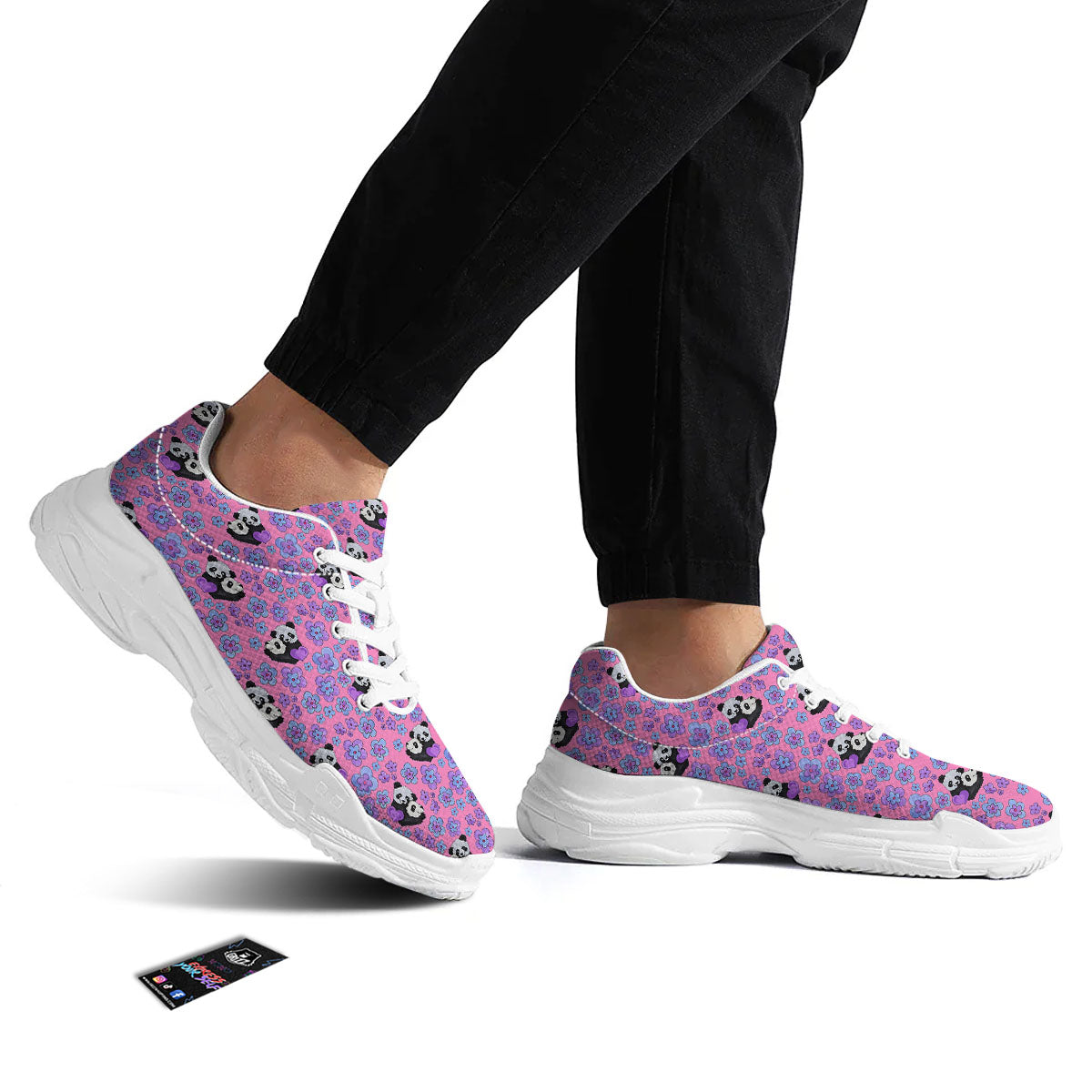 Flower And Purple Panda Print Pattern White Chunky Shoes-grizzshop