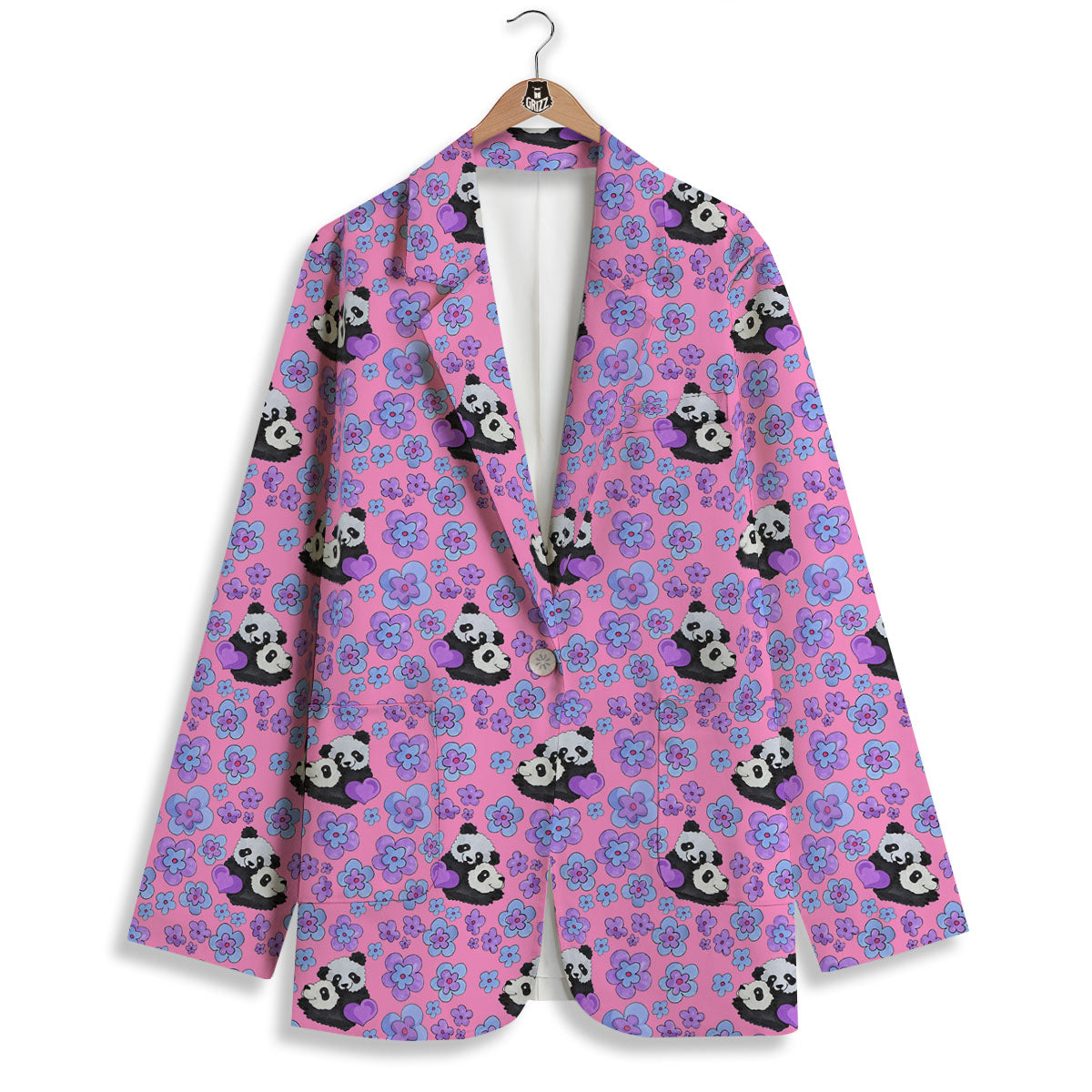 Flower And Purple Panda Print Pattern Women's Blazer-grizzshop