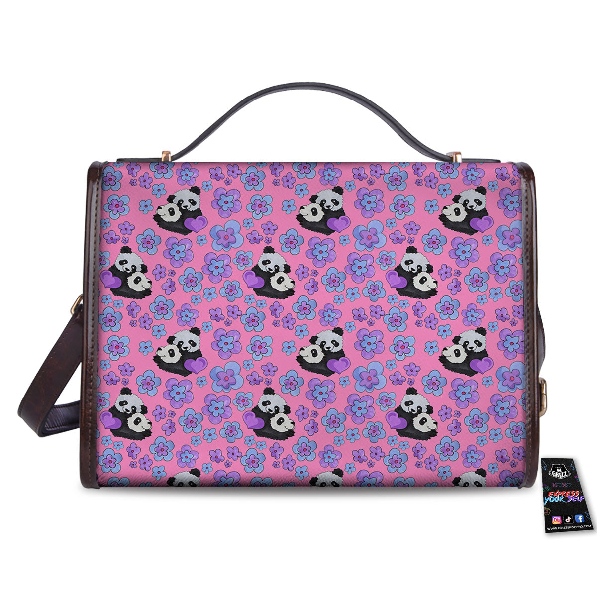 Flower And Purple Panda Print Pattern Women's Satchel Bag-grizzshop