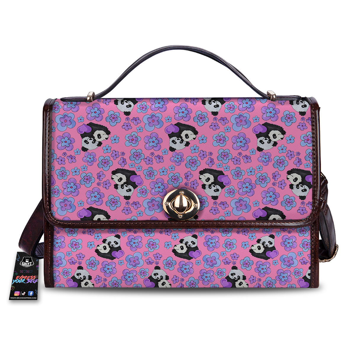 Flower And Purple Panda Print Pattern Women's Satchel Bag-grizzshop