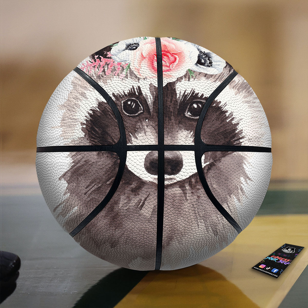 Flower And Raccoon Print Basketball-grizzshop