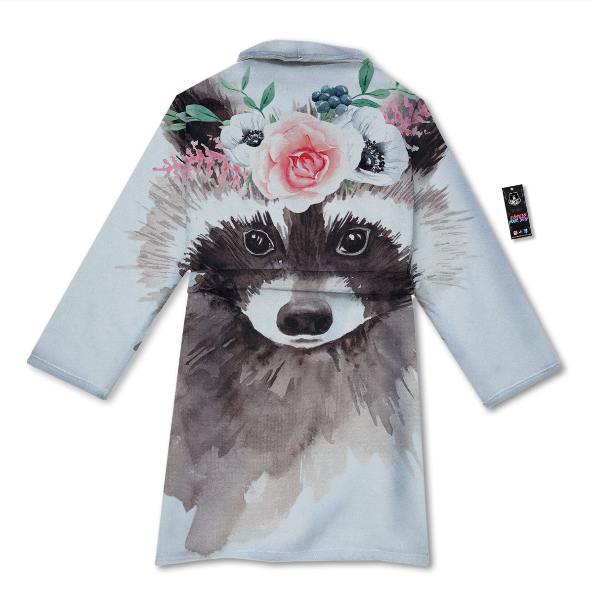 Flower And Raccoon Print Bathrobe-grizzshop