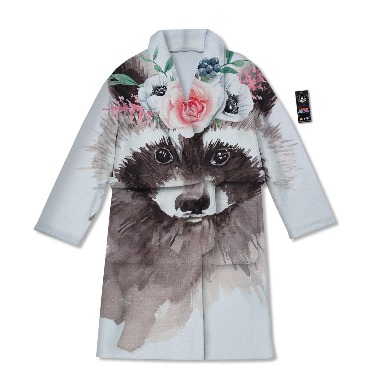 Flower And Raccoon Print Bathrobe-grizzshop