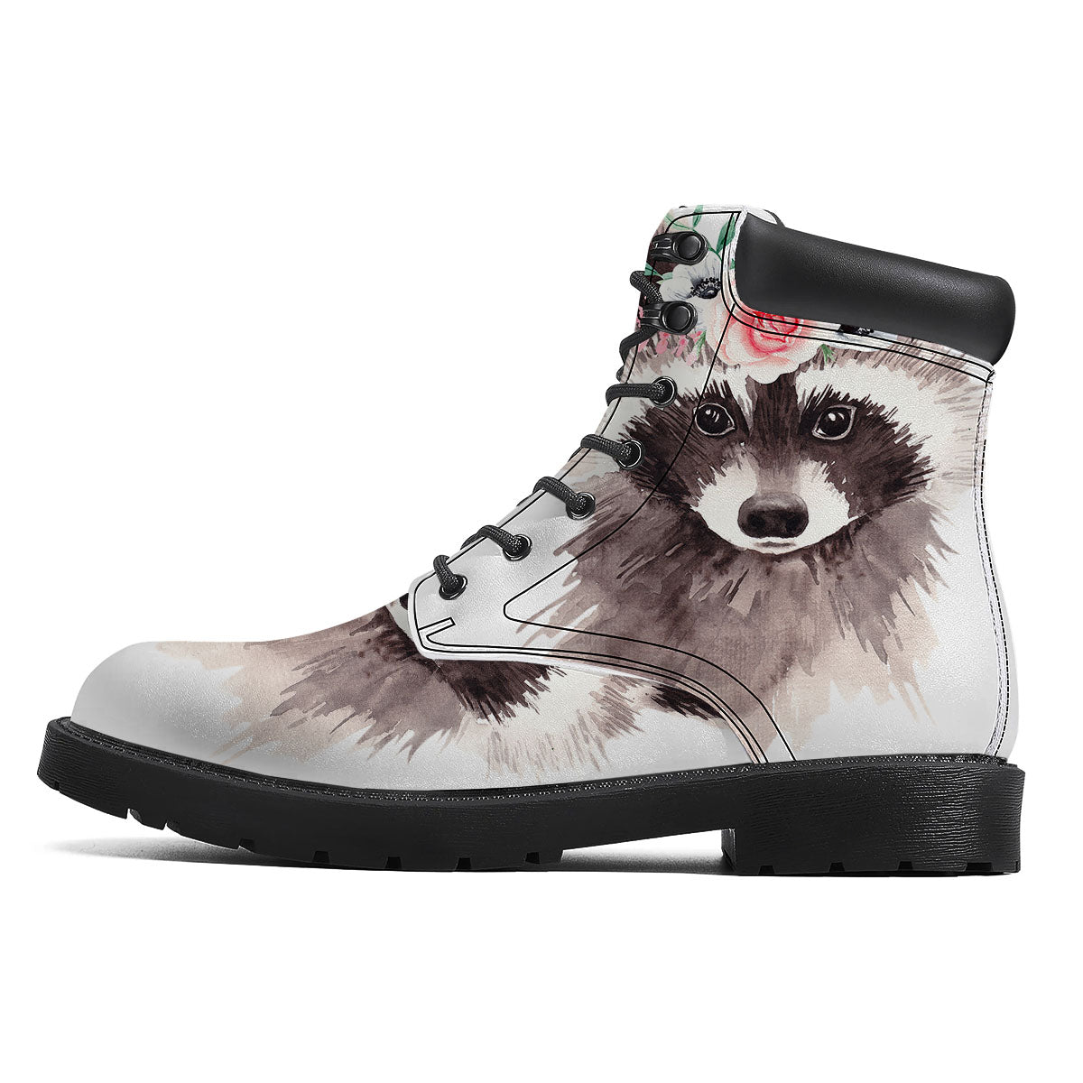 Flower And Raccoon Print Boots-grizzshop